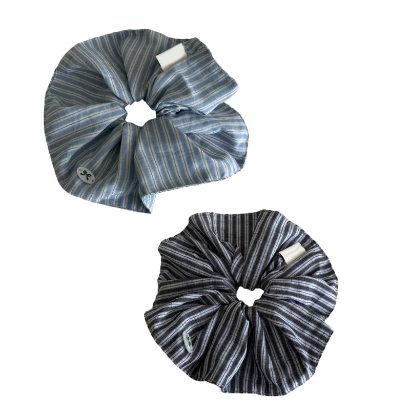 Blue Stripe Bows Scrunchie Hair Tie Soft Fabric Lightweight Hair Accessory For Women Girls Casual Sports Occasion