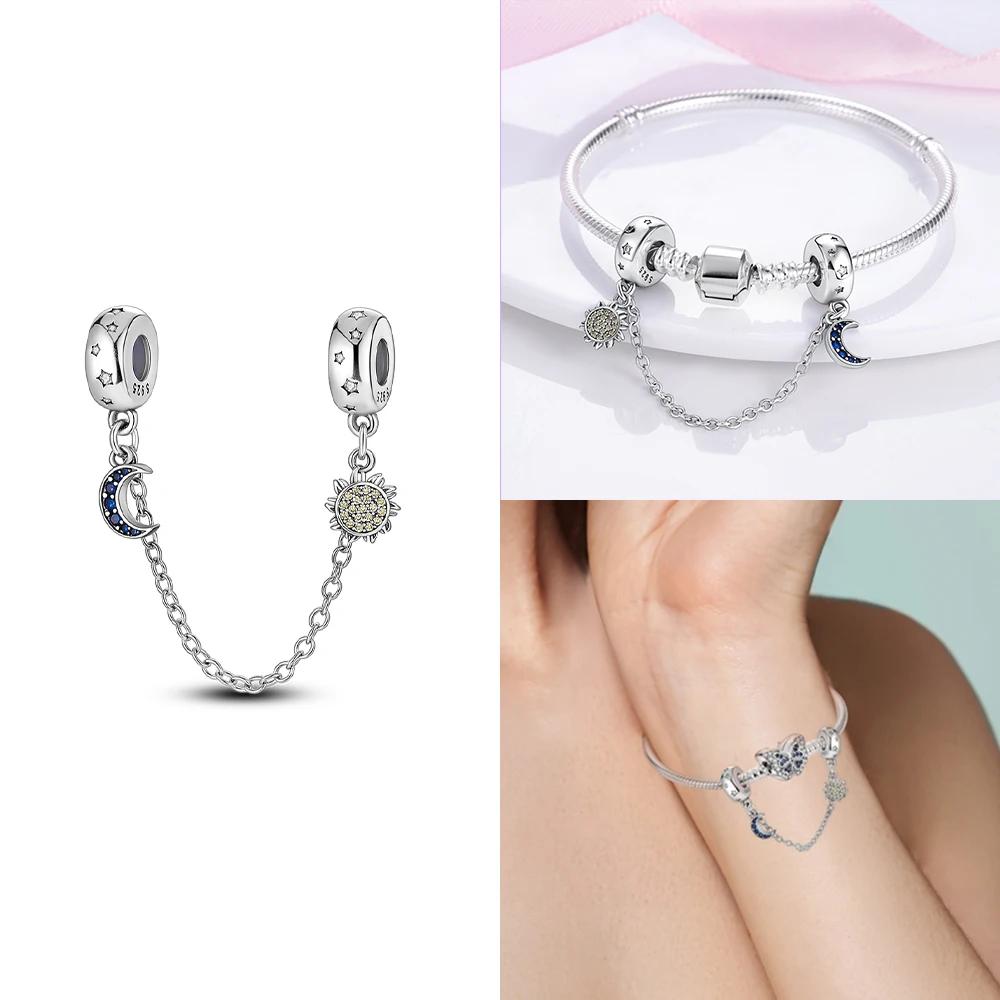 Charm Copper Moon Star Leaf Fit Original New Safety Chain Clasp Clip Bracelet Diy For Woman Girl Jewelry Fine Gift