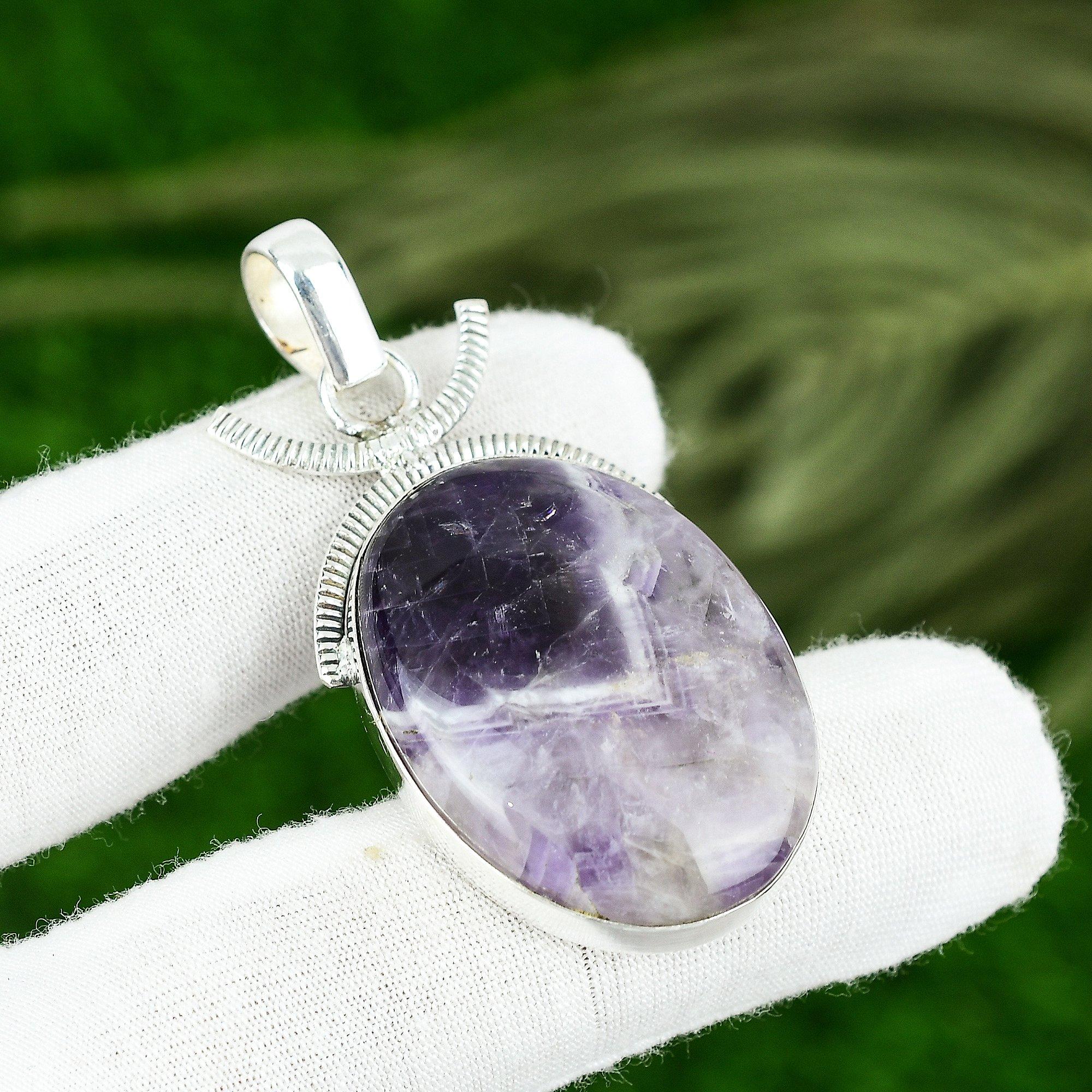 

Birthday Gift For Her Natural Chevron Amethyst Gemstone Pendant 925 Silver