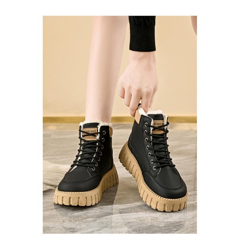 Women Thick Soled Fleece Lined High Top Warm Korean Casual Snow Boots For Ladies