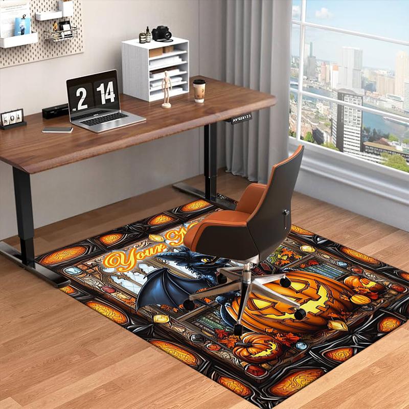 1PC Custom Name Halloween Dragon Book Theme Floor Mat Ideal for Living Room, Game Rooms, Office, Bedroom, Floor Mat Playful Design