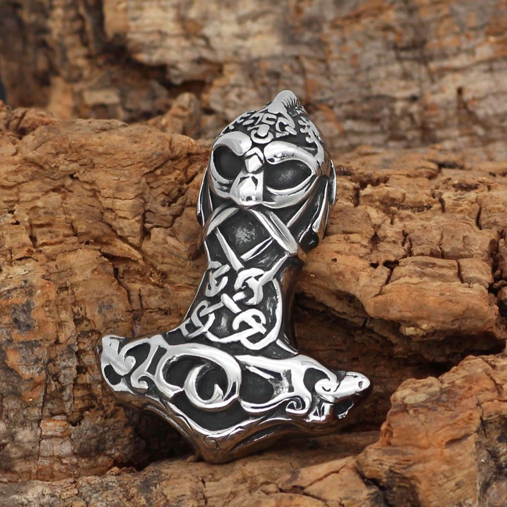 Nordic God Stainless Steel Odin Thor's Hammer Pendant Viking Necklace for Men