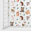 Cute Woodland Animals Leaves Baby Crib Sheet 52''x28'' Bear Raccoon Squirrel Deer Rabbit Hedgehog Owl Fitted Crib Cover for Boy Girl Nursery Crib
