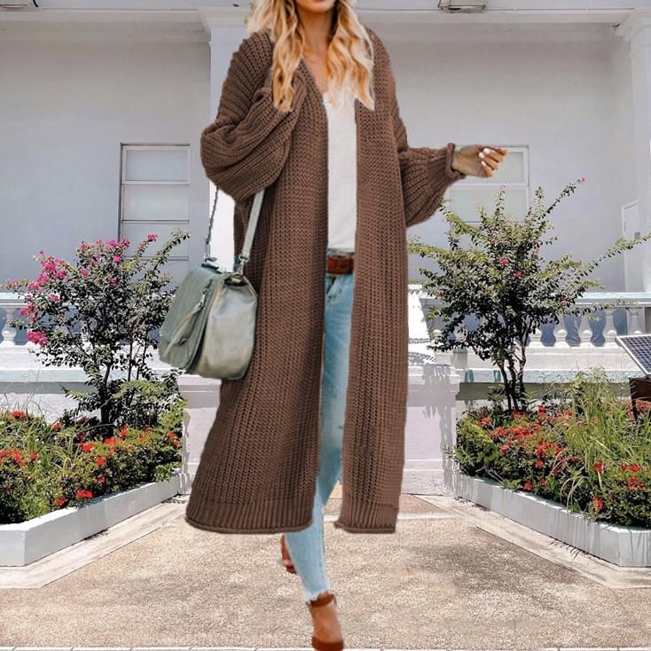 Women's Casual Knitted Solid Color Long Cardigan Sweater Jacket