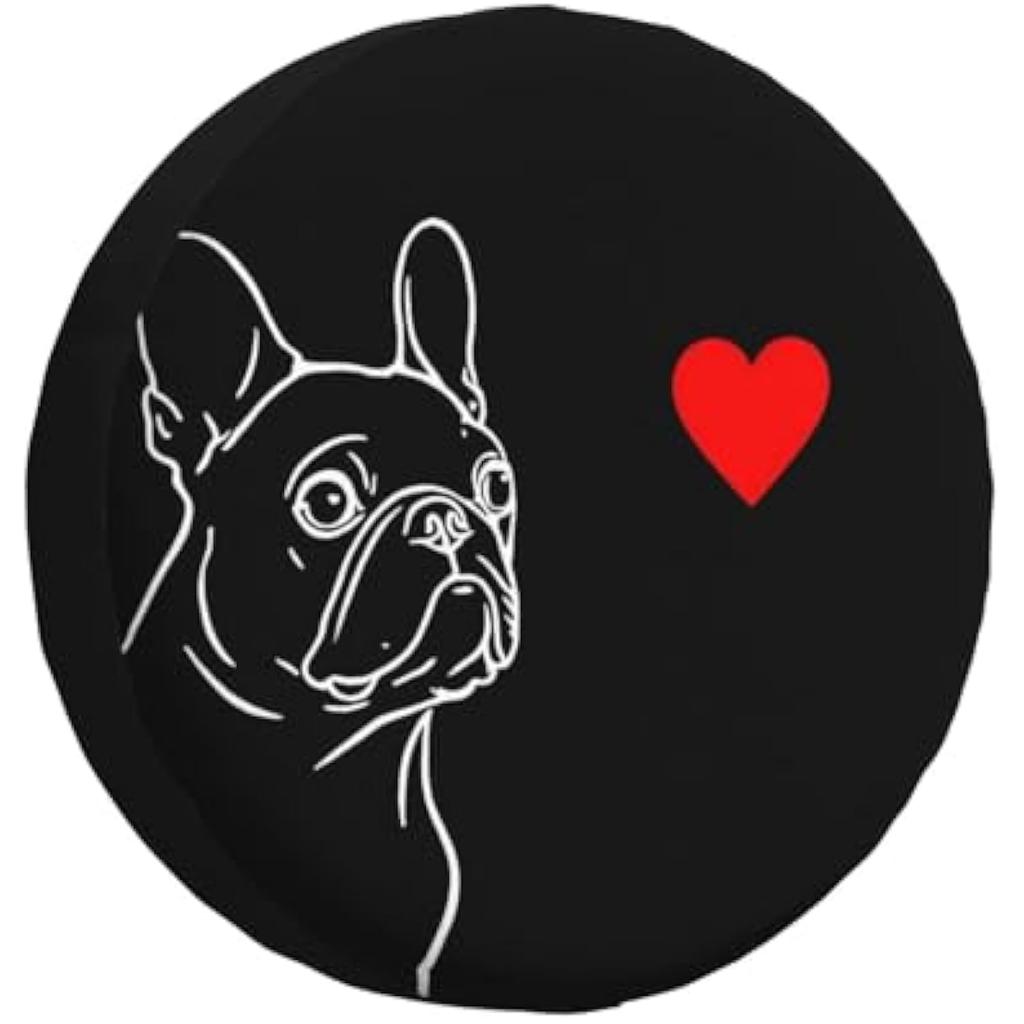 French Bulldog Heart Line Art Tire Cover Waterproof Spare Wheel Cover Durable All Weather Fit SUV