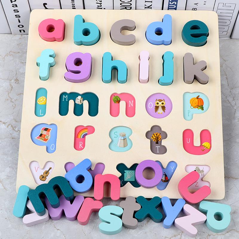 Macaron Wooden Numeric Alphabet Children's Enlightenment Shape Cognitive Grip Board Baby Puzzle Puzzle Early Education Toy
