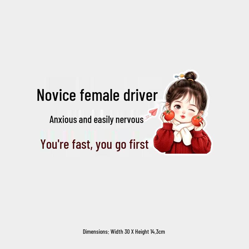 Funny Reflective Learner Sticker: 'Female Driver Panics Easily—You Go First!'