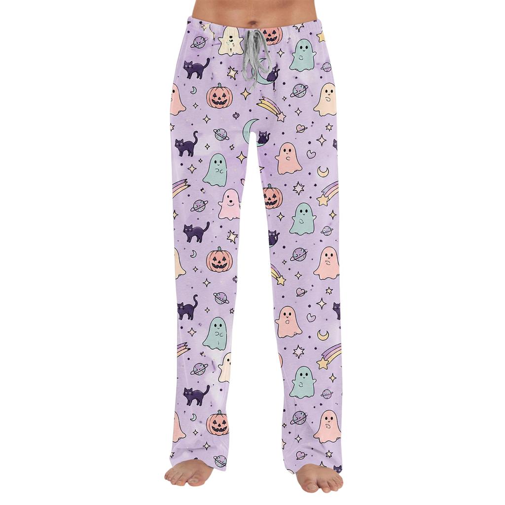 Women's Loose Fit Halloween Print Pajama Pants for and Sleep