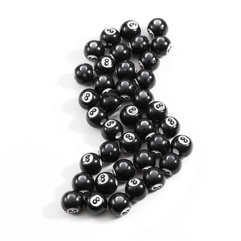 50pcs/lot Black Acrylic Billiards Shape Round Beads Beaded Accessories Spacer Loose Beads For DIY Jewelry Making Findings