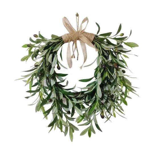 Artificial Olive Wreath for Front Door Realistic Green Olive Branches with Bean for Farmhouse Indoor Outdoor Home Wall Window Wedding Decor