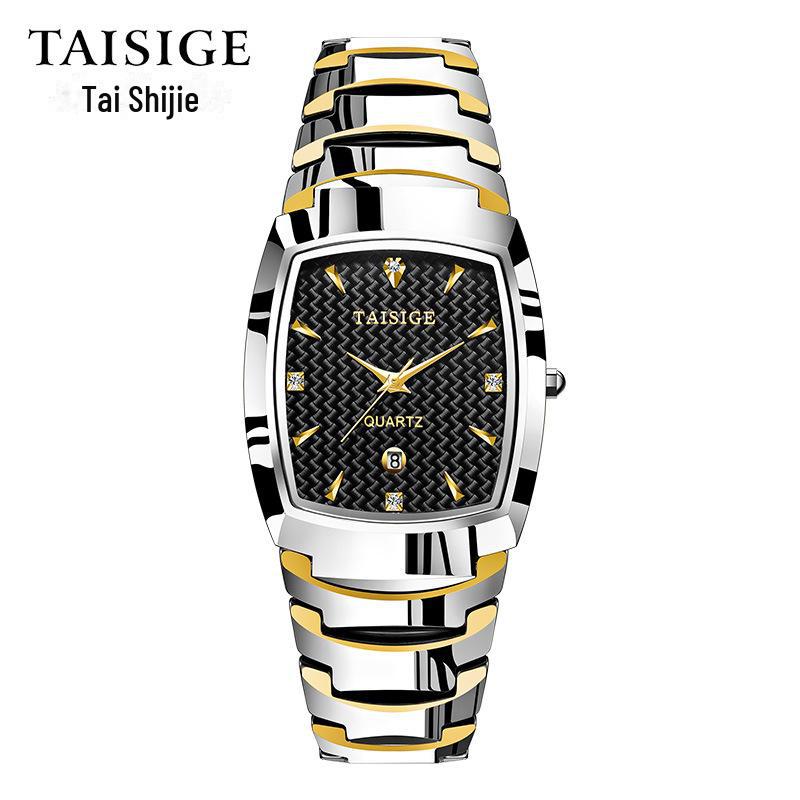 

Мужские кварцевые часы TAISIGE из черной стали с квадратным циферблатом и календарем
