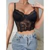 Vintage Lace Boned Corset Top - Semi-Sheer V-Neck Tight Lacing Bodicering Hand Washable Elegant Bustier