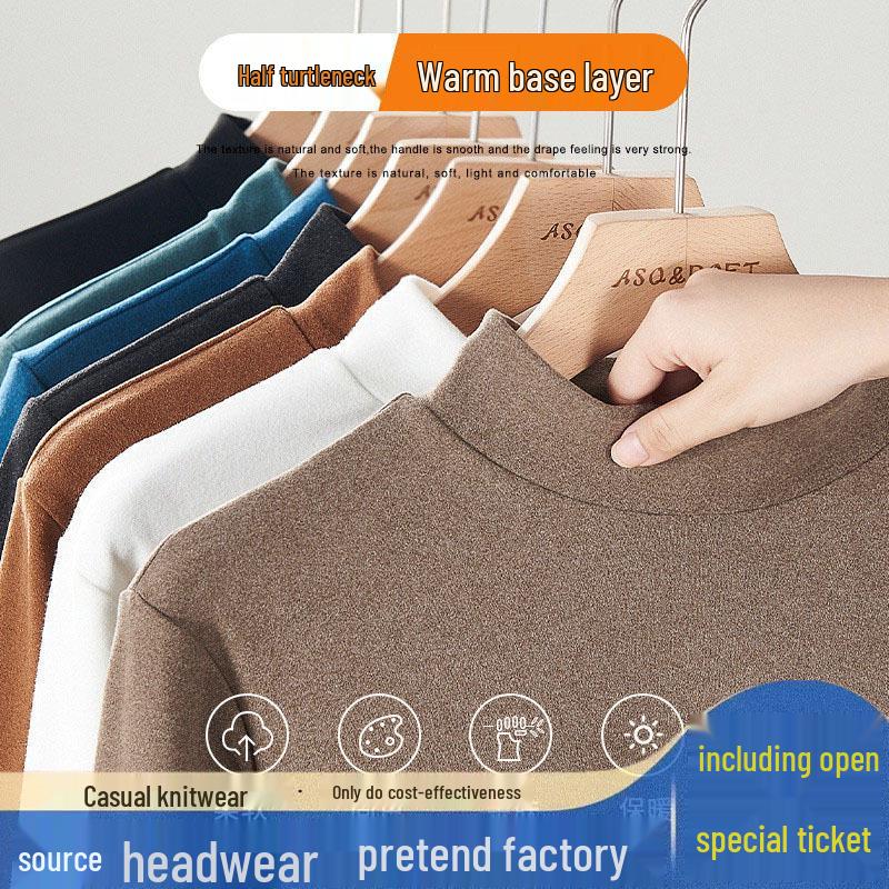 Neues Herren High Neck Gebürstetes Langarm Warmes Base Layer Oberteil