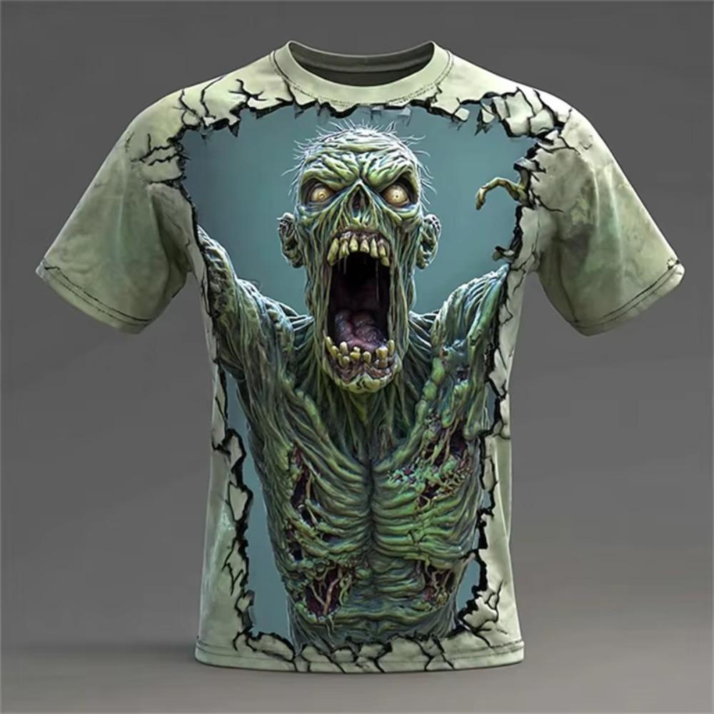 New Halloween Weird Skull Print Casual Crew Neck Short Sleeve Loose T-Shirt