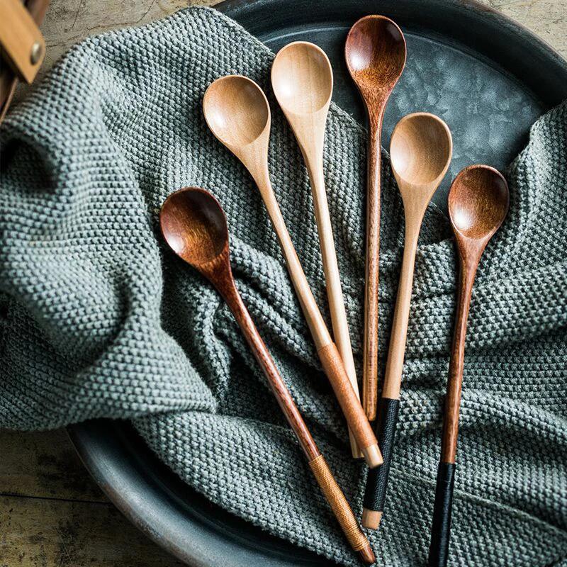 6 ks Dřevěná čajová lžička Dlouhé kávové lžičky Malá sada čajových lžiček Dřevěná lžička na med Dezertní lžička Míchátko na kávu Čajové lžičky Nádobí