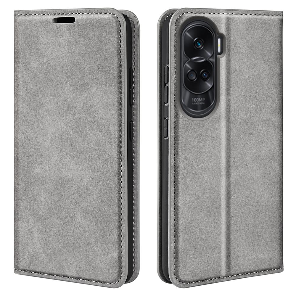 

Stand Cover for Honor 90 Lite 5G/X50i 5G,Skin-touch PU Leather Wallet Smartphone Flip Case Grey