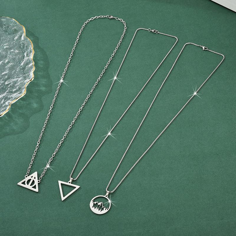 Stylish Stainless Steel Geometric Pendant Necklace For Men And Women With 18k Gold Plating