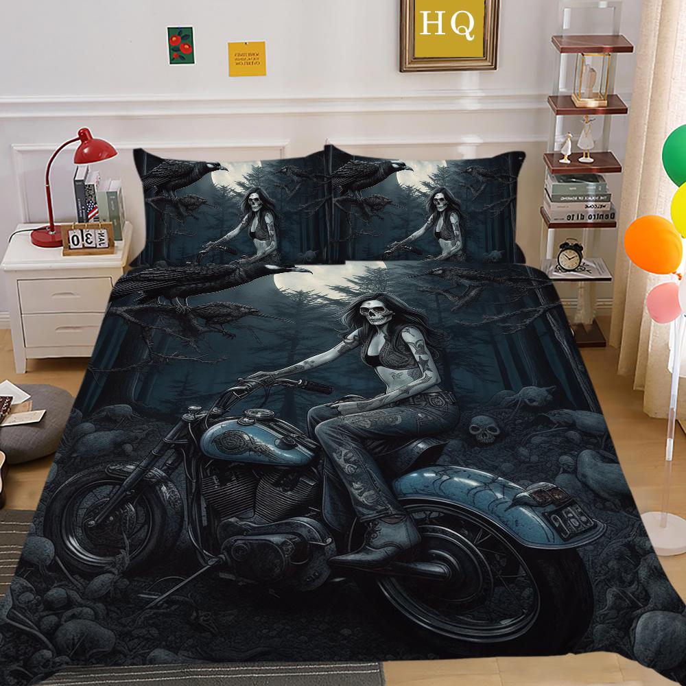 Bedruckter Bettbezug „Beauty Skull“ für Doppelbett, Mikrofaser, für Teenager, coole Mode, hochwertige Heimtextilien