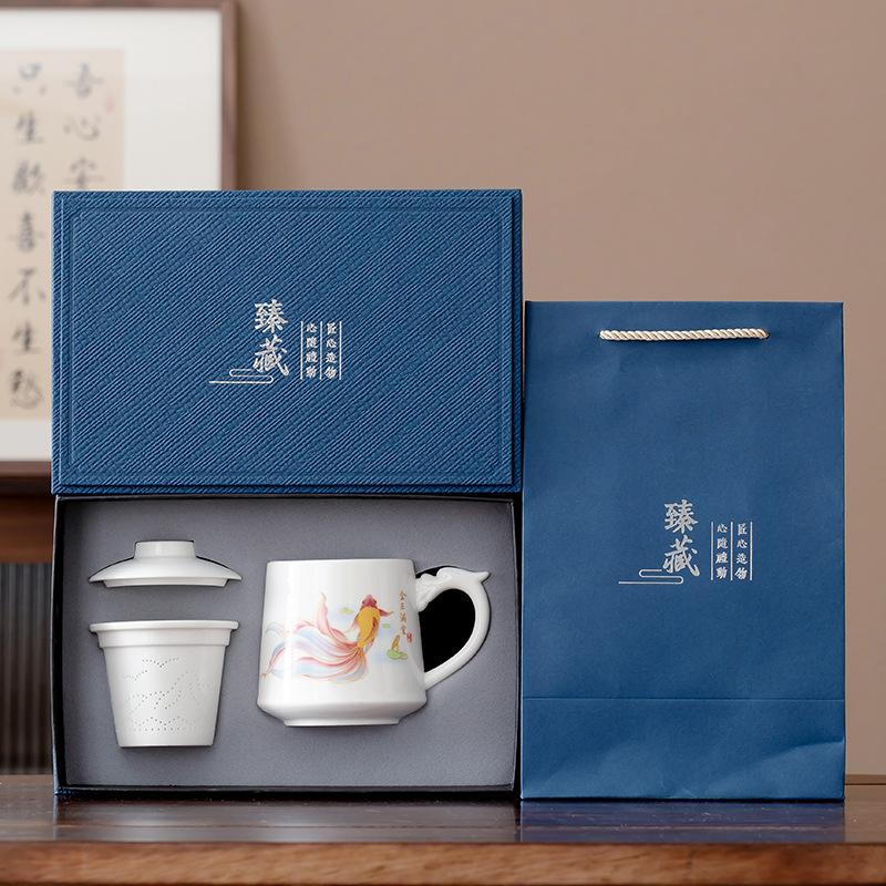 Speckstein Jade Weiß Porzellan Keramik Büro Tasse Geschenkbox Set Tee Trennbecher Geschäftsveranstaltung Souvenir