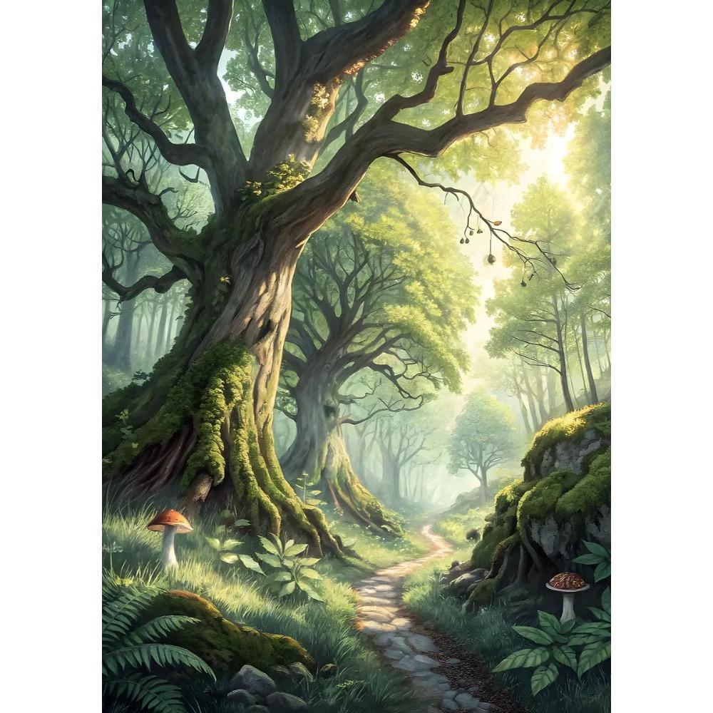 Mysterieuze Betoverde Bos Poster Zonovergoten Elfenbos Pad Sprookjes Prints Canvas Schilderij Muurfoto Huis Woonkamer Decor