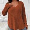 EastRogue Women's Fashion Casual Solid Color Print Autumn Winter Long Sleeve V-Neck Loose Frosted T-shirt with Pit Stripes Sweaters