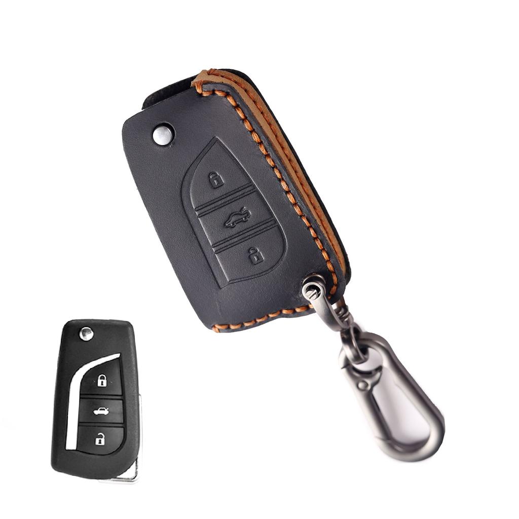 3 Knöpfe Echtes Leder Auto Schlüsselanhänger Hülle Passend für Toyota Auris Corolla Avensis Verso Yaris Aygo Scion Camry Rav4 Auto Zubehör