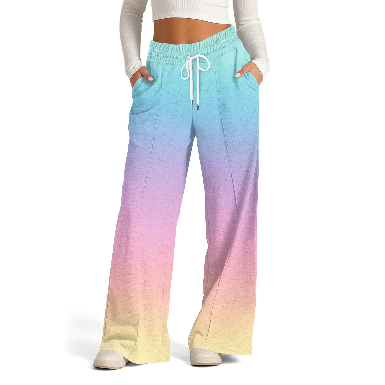 

Женские повседневные брюки широкого кроя с высокой талией, градиентные спортивные штаны L циан