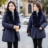 Autumn and winter new European products waist thin big fur collar cotton clothes women's medium and long styles with belts women's display cotton clo