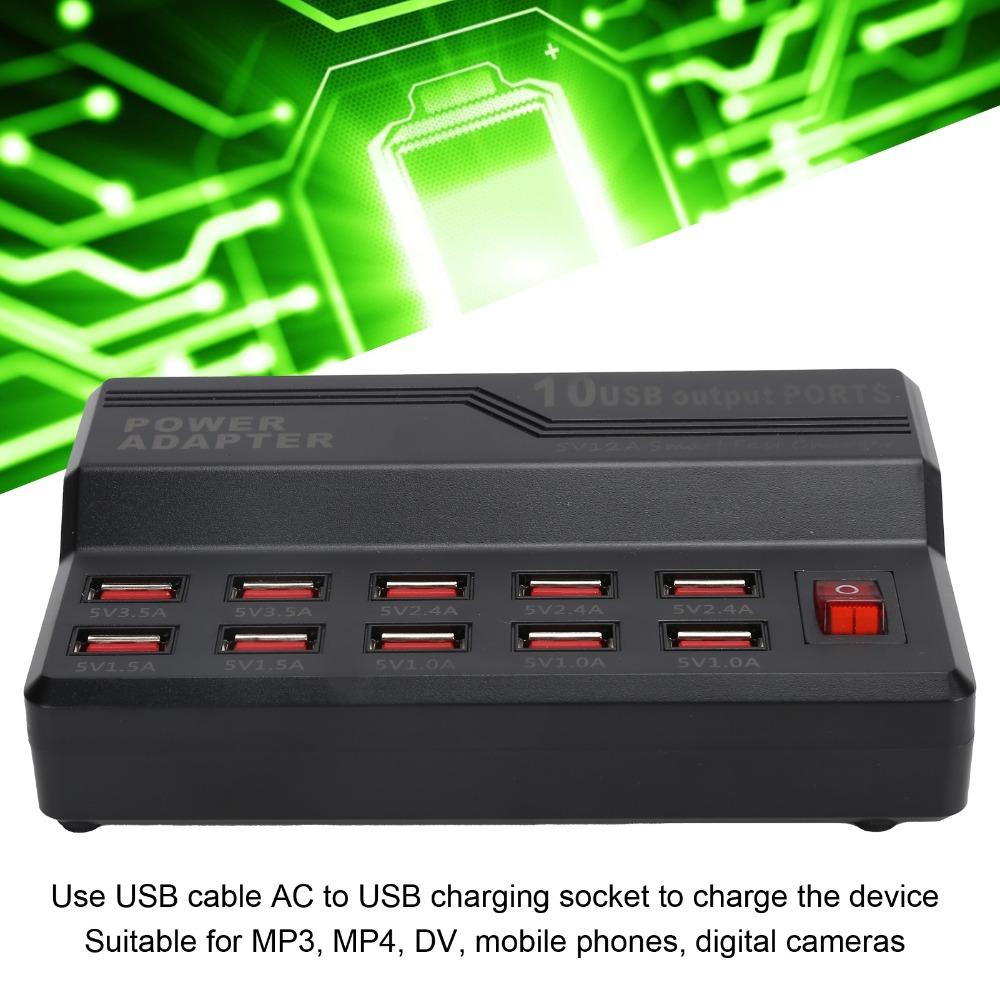 Universal 12A Power USB Smart Charger Fast Charging 10-Ports Multi Ports Charger 60W Power USB Charging Station Travel