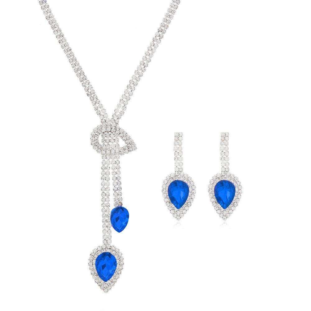 Personalized Geometric Water Drop Earrings Women'S Light Luxury High-End Cold Wind Diamond Collarbone Chain Jewelry Set