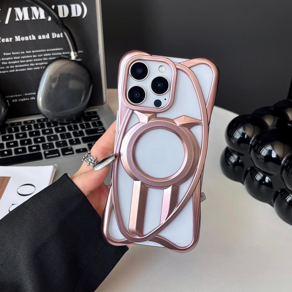 Plating Hollow Out Magnetic Shockproof Phone Case for iPhone 16E 12 13 14 15 16 Pro Max Heat Dissipation Wireless Charging Cover