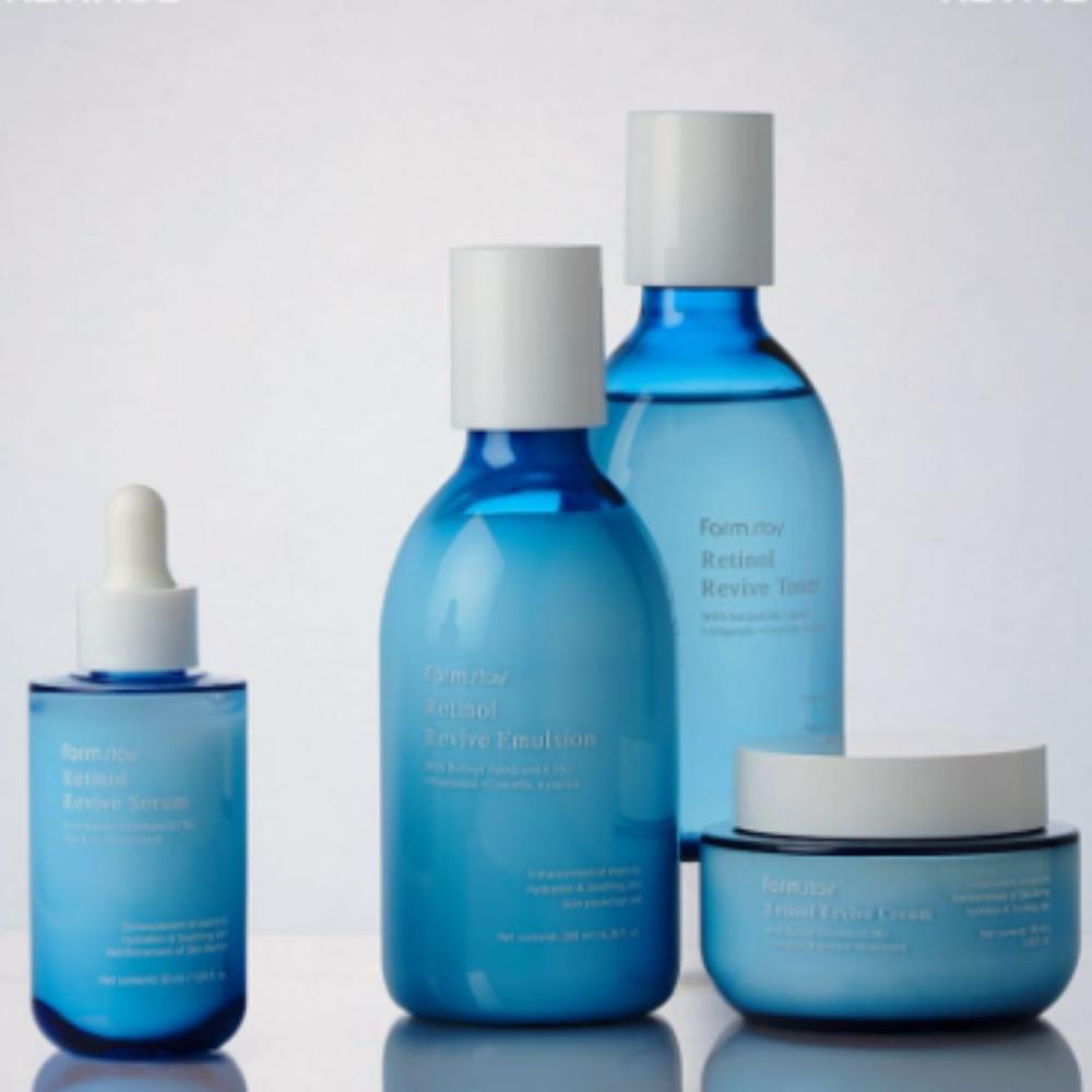 FARM STAY / Set da 4 Pezzi Skincare Retinol Revive (Tonico/Emulsione/Siero/Crema+Maschera) / Cura Rivitalizzante Anti-Età Glow / Dalla Corea