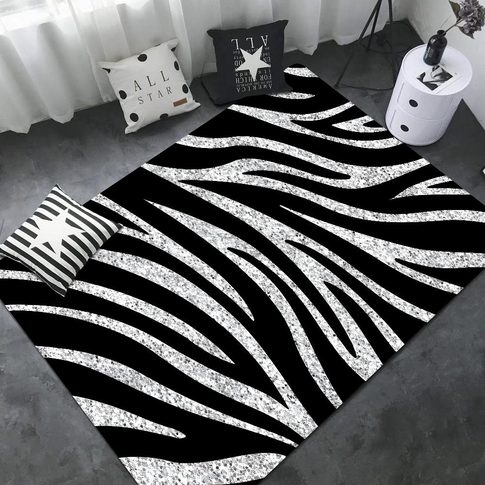 Black White Print Zebra Floor Mat INS Style Soft Bedroom Floor House Laundry Room Mat Anti-skid Bedside Area Rugs