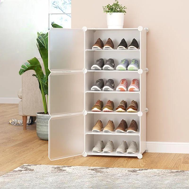 Modern Dorm Plastic Shoe Cabinets Small Portable Narrow Transparent Shoe Rack Shelf White   Entryway Furniture