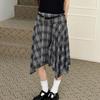 New Summer Women Sexy Hot Girl Slim Flip Plaid Irregular Midi Skirt
