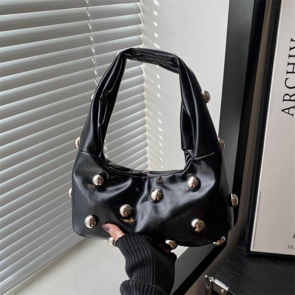 

PU Leather Rivet Shoulder Bag Cross Body Women s Handbag Fashion Rivet Underarm Bag Lady чёрный