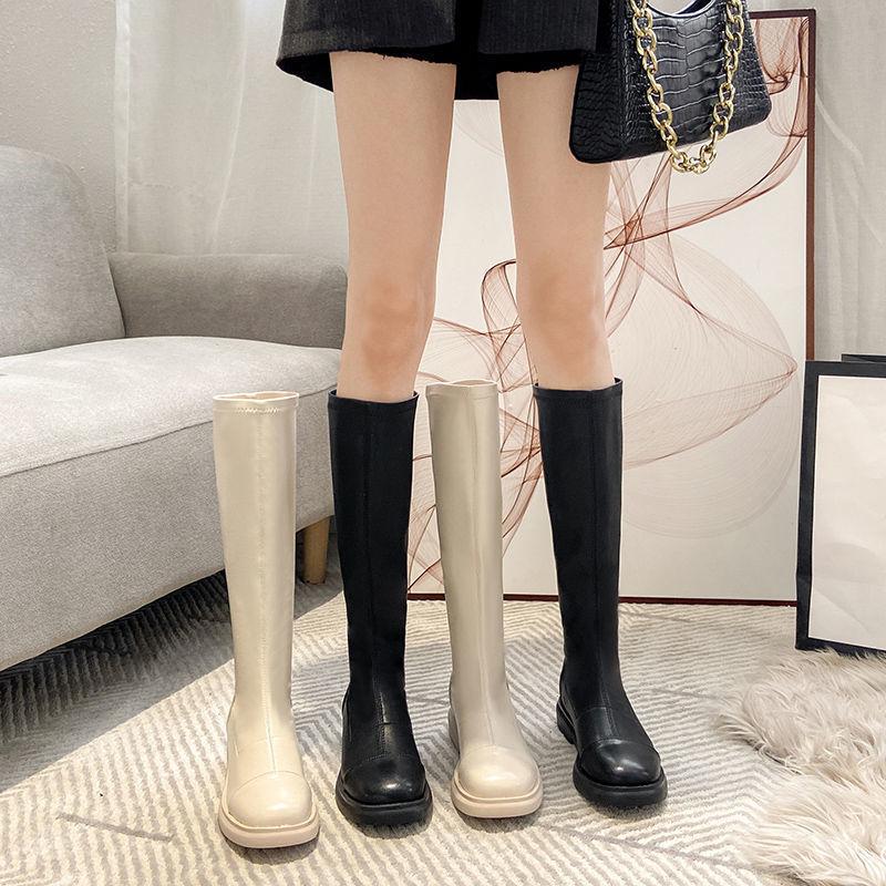 2021 autumn and winter new white boots women's flat boots but knee boots thin boots knight boots thin tall boots