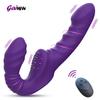 Bez ramiączek wibrator Dildo na pasku z pilotem dla kobiet pary lesbijek g-spot dwustronne zabawki erotyczne dla dorosłych z 10 trybami