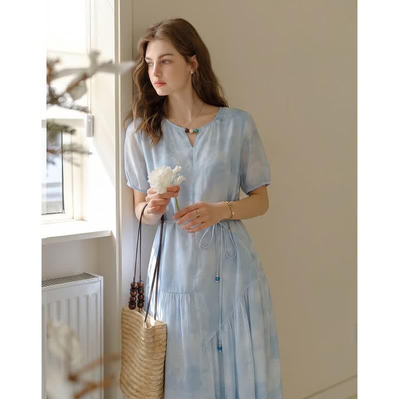 Elegant Lyocell Blend Ombre Print Summer Dress XL