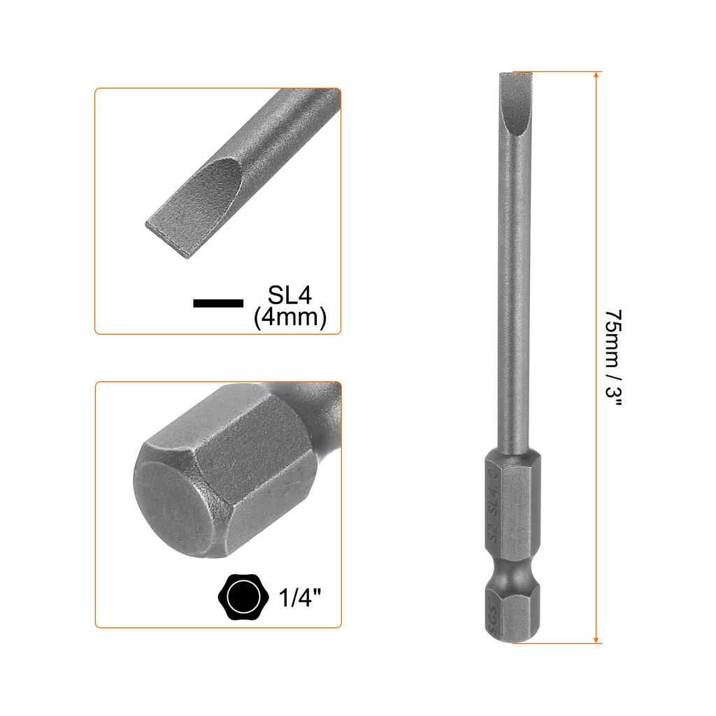 1/5/10pcs Magnetic Slotted Screwdriver Bits SL2 SL3 SL4 SL5 SL6 S2 Flat Head Screwdriver Bit 1/4" Hex Shank Screw Driver Bits
