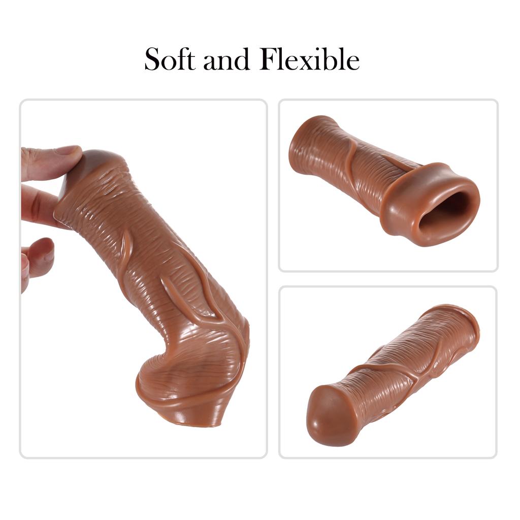 Realistic Horse Penis Enlargement Sleeve Girth Cock Sheath Extender Reusable Condom Extended Dildo Dick Adult Sex Toy for Men Couple Erotic Goods Shop