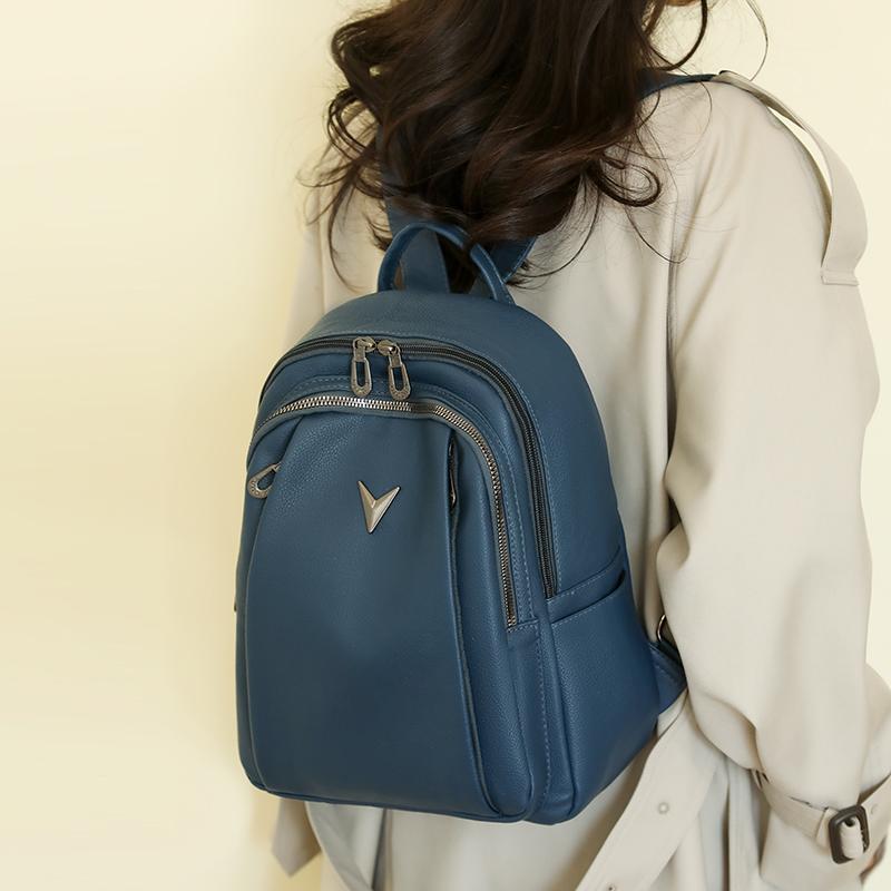 Leather Backpack Women's Solid Color Large Capacity Travel Backpack