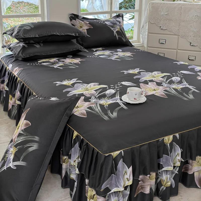 Ruffle Skirt Bedspread Home Textile Printed Bed Skirt Bedroom Coverlets Bedspreads Sheets Dust Cover Bedding 3PCS/Set