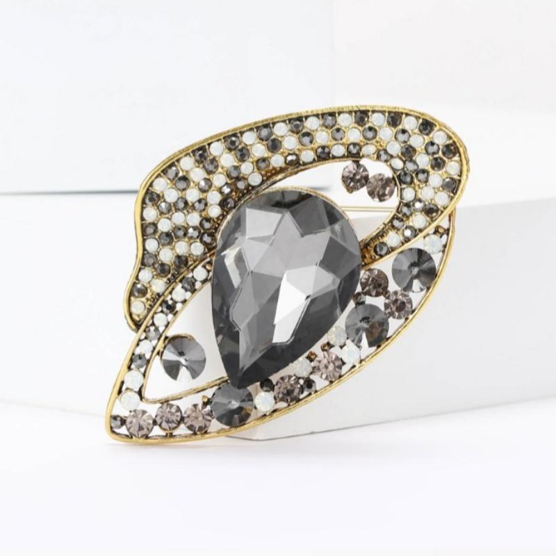 

4-Color Crystal Waterdrop Flower Brooches For Women Elegant Geometric Flowers Party Office Pins Jewelry Accessories Gifts A2