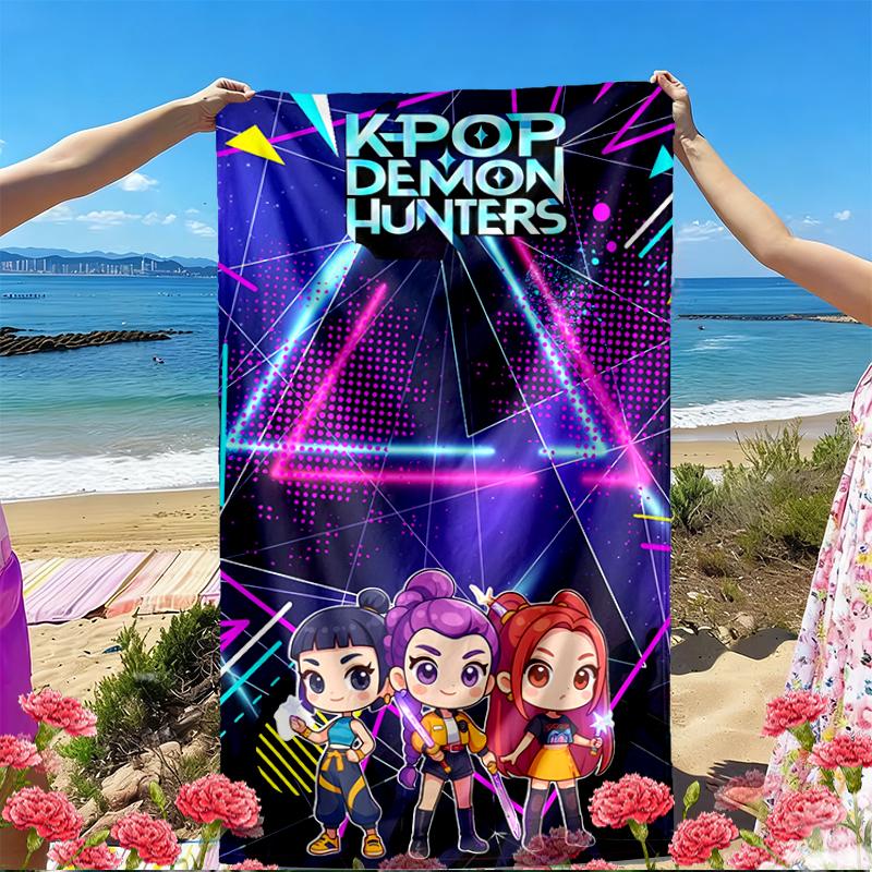 KPop Demon Hunters Print Beach Towel, Versatile Lightweight Absorbent Beach Towel for Pool Surf Yoga Bathroom, Perfect Birthday Holiday Gift