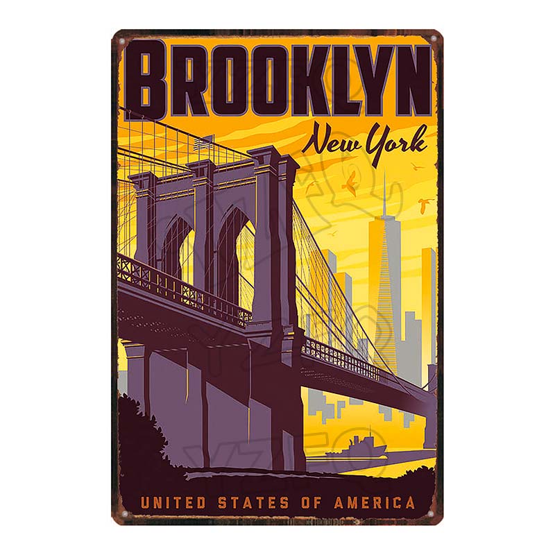[ YZFQ ] New York City Reiseplakette Metall Vintage Blechschild Reisesouvenir Wand Bar Zuhause Restaurant Dekor 30X20CM DU-3558A