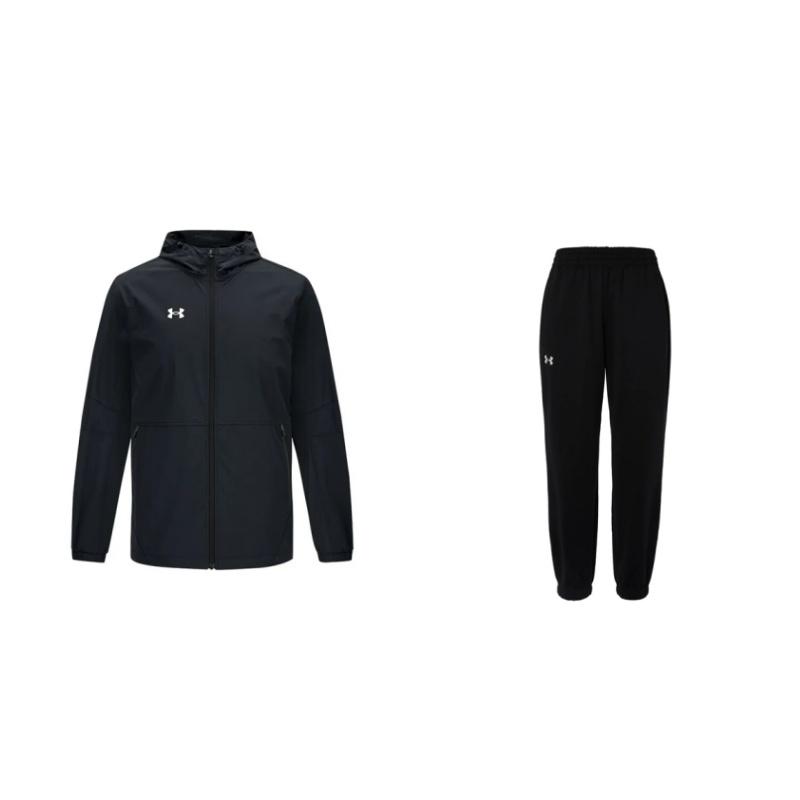 

Under Armour Windproof Solid Color Hooded Zip-Up Long Sleeve Mid-Waist Elastic Pants Casual Sports Suit Unisex suit Black 24600705-001+21600411-001 3XL