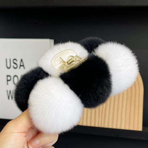 Pinza para el pelo con bola de piel de conejo Rex, pinza para el pelo con agarre de felpa para otoño e invierno, pinza para el pelo con cabeza grande de tiburón, tocado para el pelo de Corea