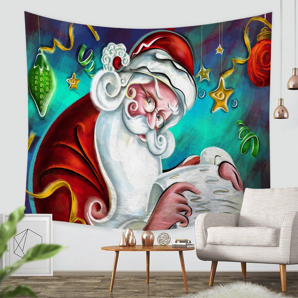 Cartoon Santa Claus Tapestry Christmas Eve New Year Beautiful Bedroom Living Room Tapestry Tapiz