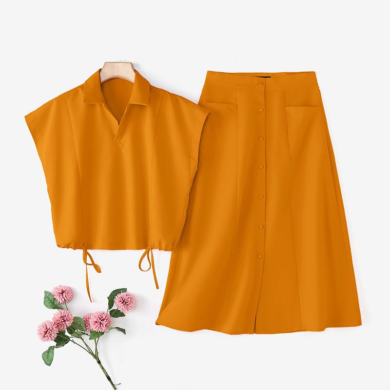 

ZANZEA Женские блузки с коротким рукавом и юбки Летние комплекты из двух частей 5XL оранжевый